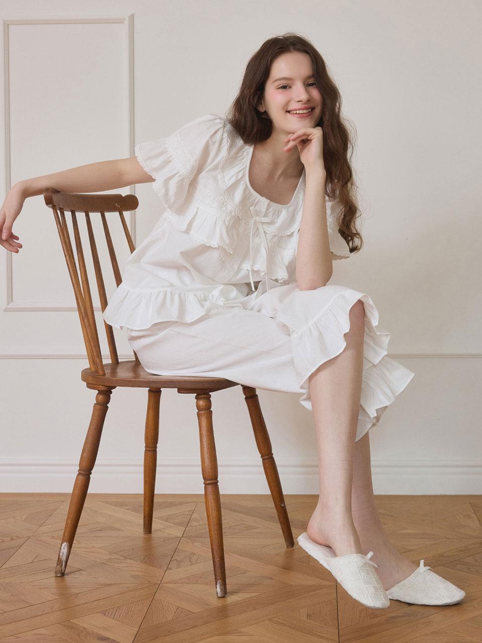 여성 써니힐 크리즈코튼 반소매 투피스 잠옷 25-01432