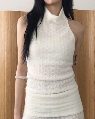fur halter pola knit sleeveless (4color)