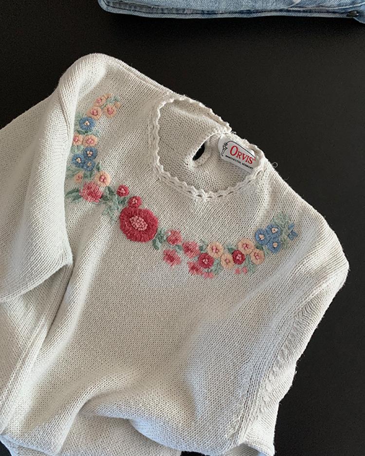 80's Vintage Flower hand Knit