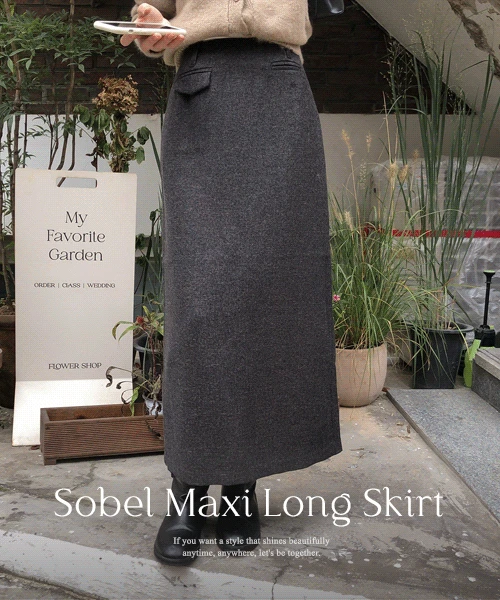 소벨 헤링본 로우라이즈 맥시 롱 스커트 -2color (겨울스커트/겨울하객룩)