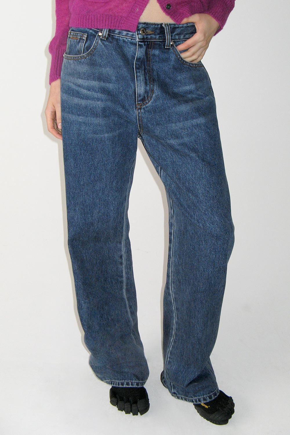 Straight Denim Pants, MID BLUE
