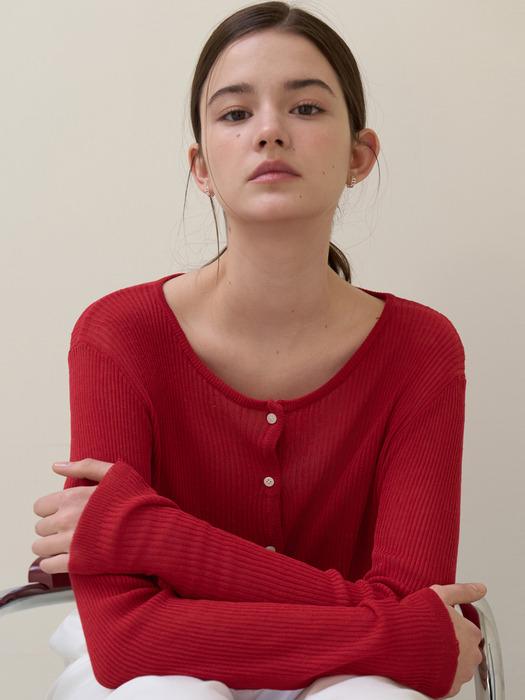 써머 린넨 니트 가디건 레드 j1718