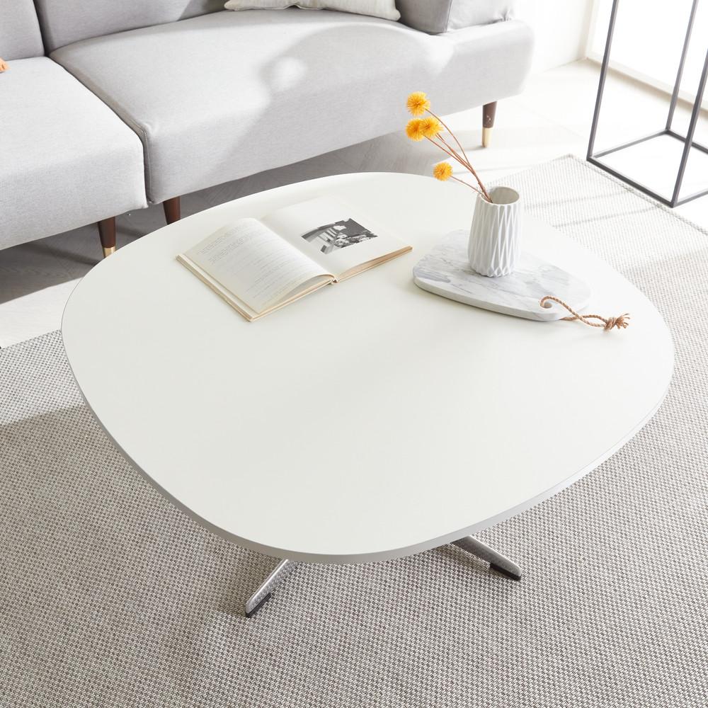 바이더하임 HPL 소파테이블 둥근사각 화이트 실버엣지 미드센츄리 거실테이블 티테이블