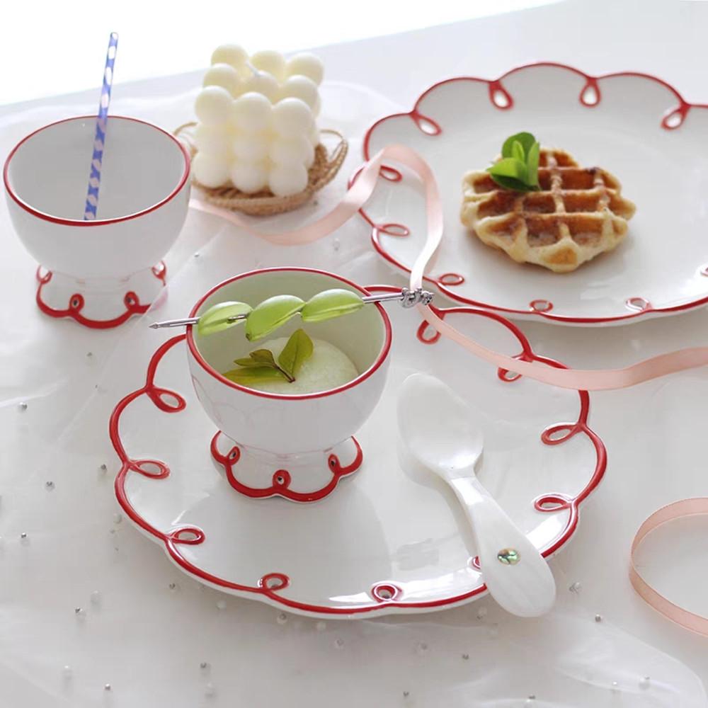 드로우데이 꽃잎 레트로 접시 찻잔 파스타 그릇 홈카페 크로플 와플 인스타 세트