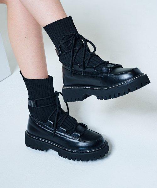 레이스업 청키솔 니트 삭스 부츠 412346016 (4cm/2colors)