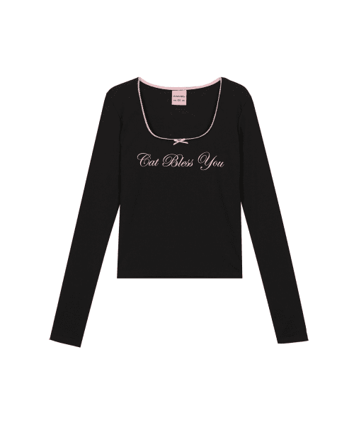CAT BLESS RIBBON LONG SLEEVE - BLACK