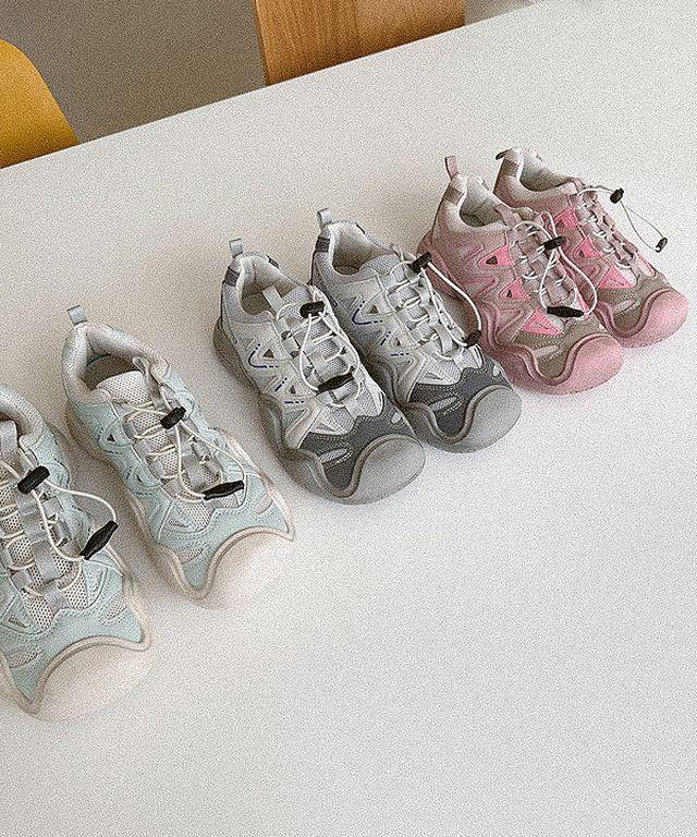 고프코어 어글리 동글 스트링 스트랩 스토퍼 매쉬  쿠션 폭신 레이스업 스니커즈 운동화 슈즈