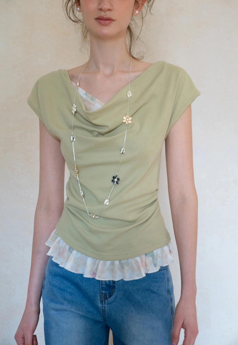 Top with Butterfly Accent and Ruffled Hem
