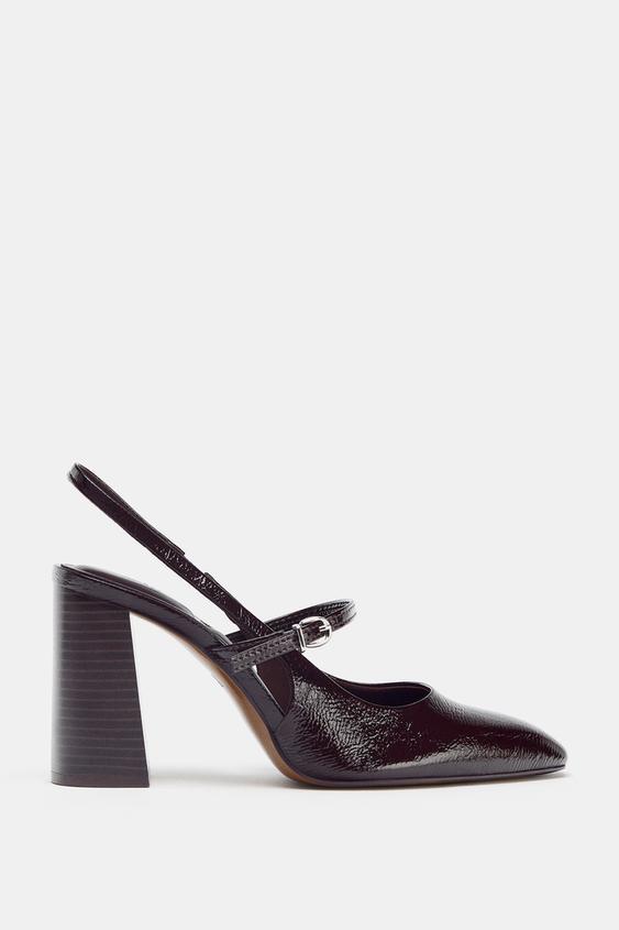 FAUX PATENT MARY JANE SLINGBACK HEELS