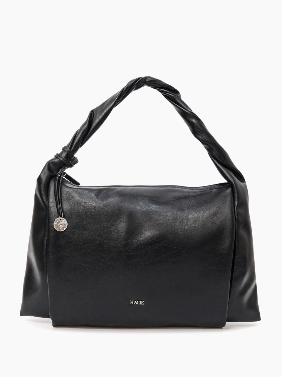 TWIST STRAP LEATHER BIG BAG [BLACK]