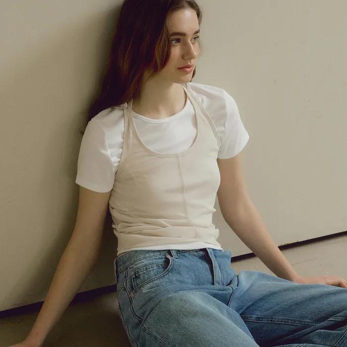 comos 1403 layered halter-neck T-shirt (light beige)