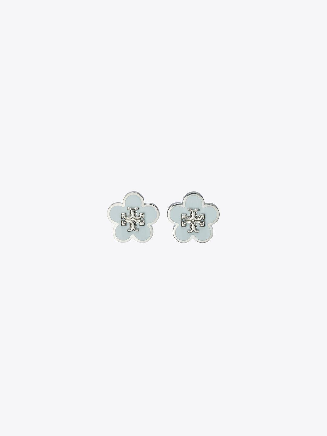 Kira Enamel Flower Stud Earring - Tory Silver / Light Blue