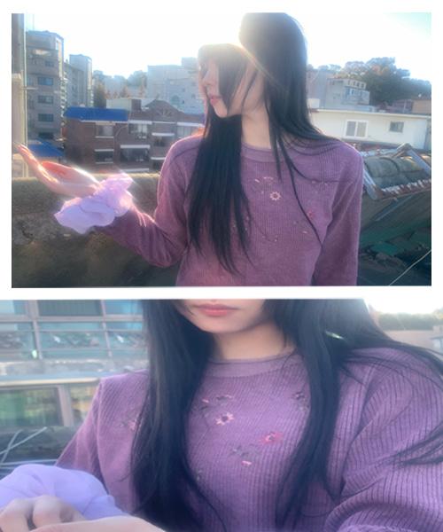 (Vintage)Flower Embroidery Knit(Purple)