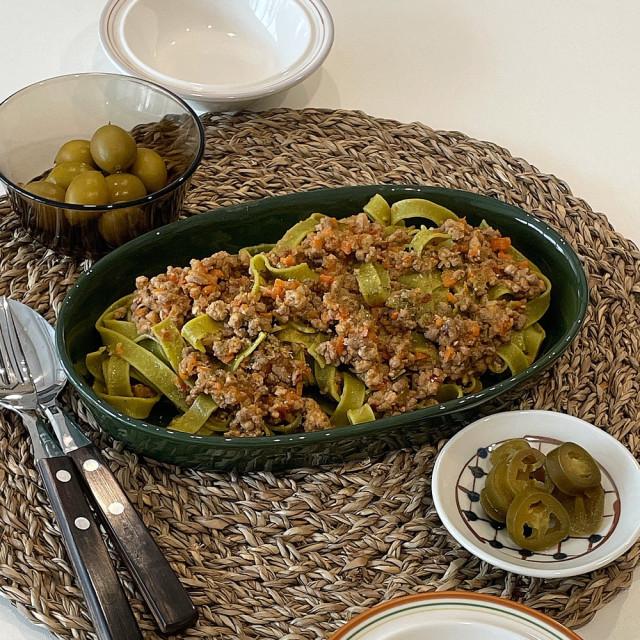 딥 그린 샐러드 도자기 타원 볼