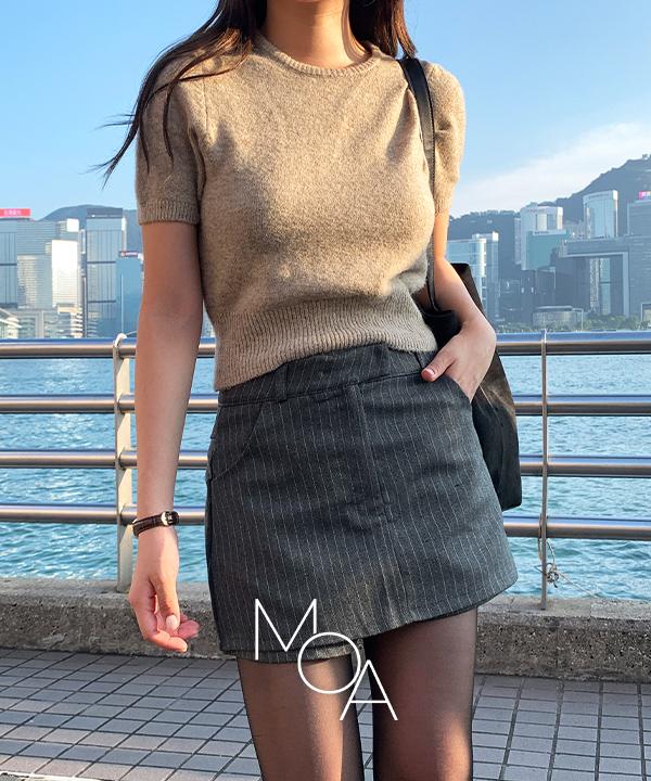 모어라운드 🎬[made] 엔피아 스트라이프 미니 랩 치마 바지 -2color (겨울스커트/스트라이프스커트/미니스커트/스커트팬츠/레이어드)