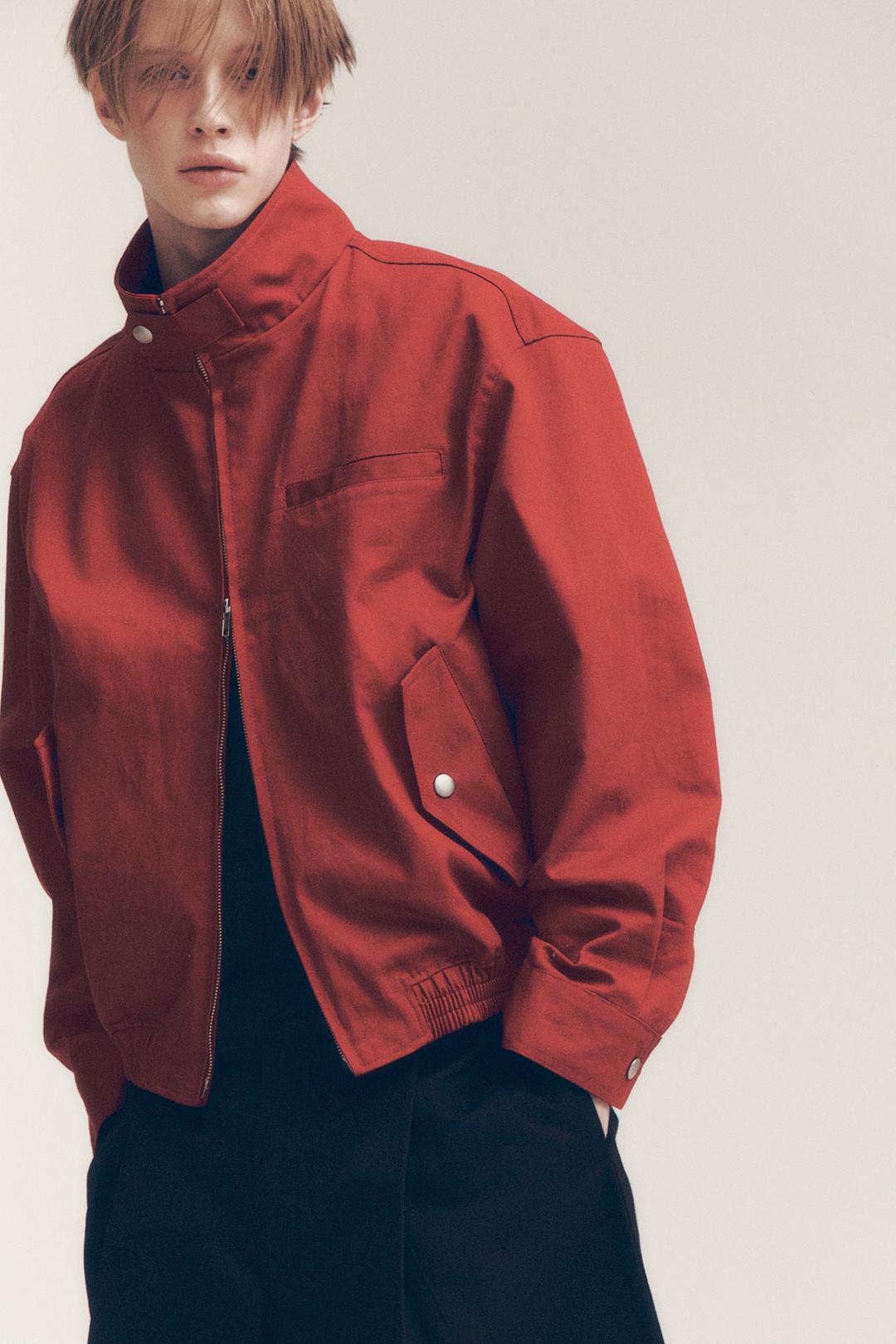 TWO WAY ZIP UP HARRINGTON JACKET(RED)