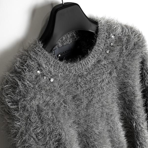 Nashara double-tone long hair knit (gray&white)