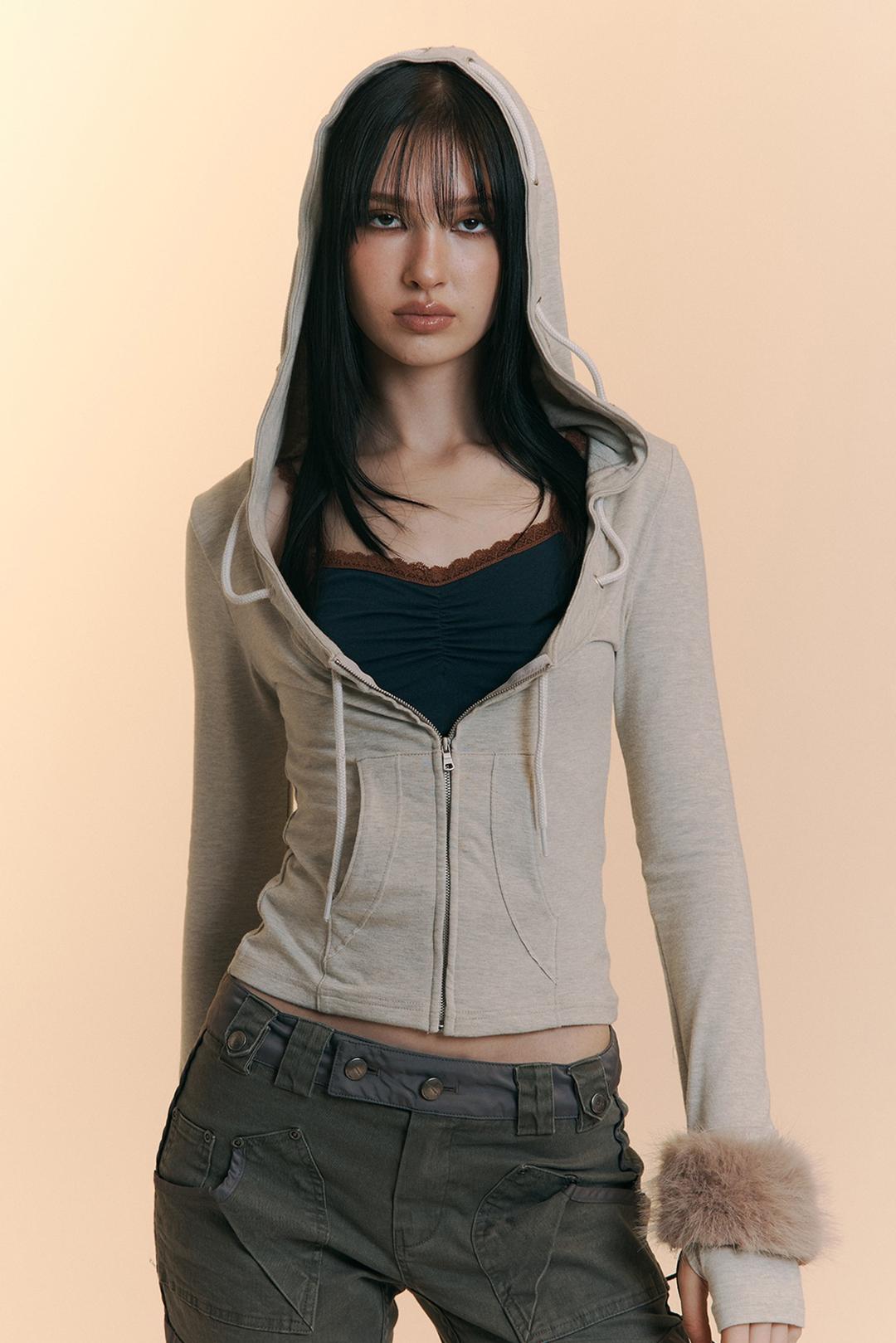 Glen Deep U-neck Hoodie (Oatmeal)