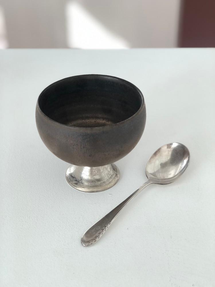 [브라운 실버 디저트볼] 핸드메이드 도자기 디저트볼