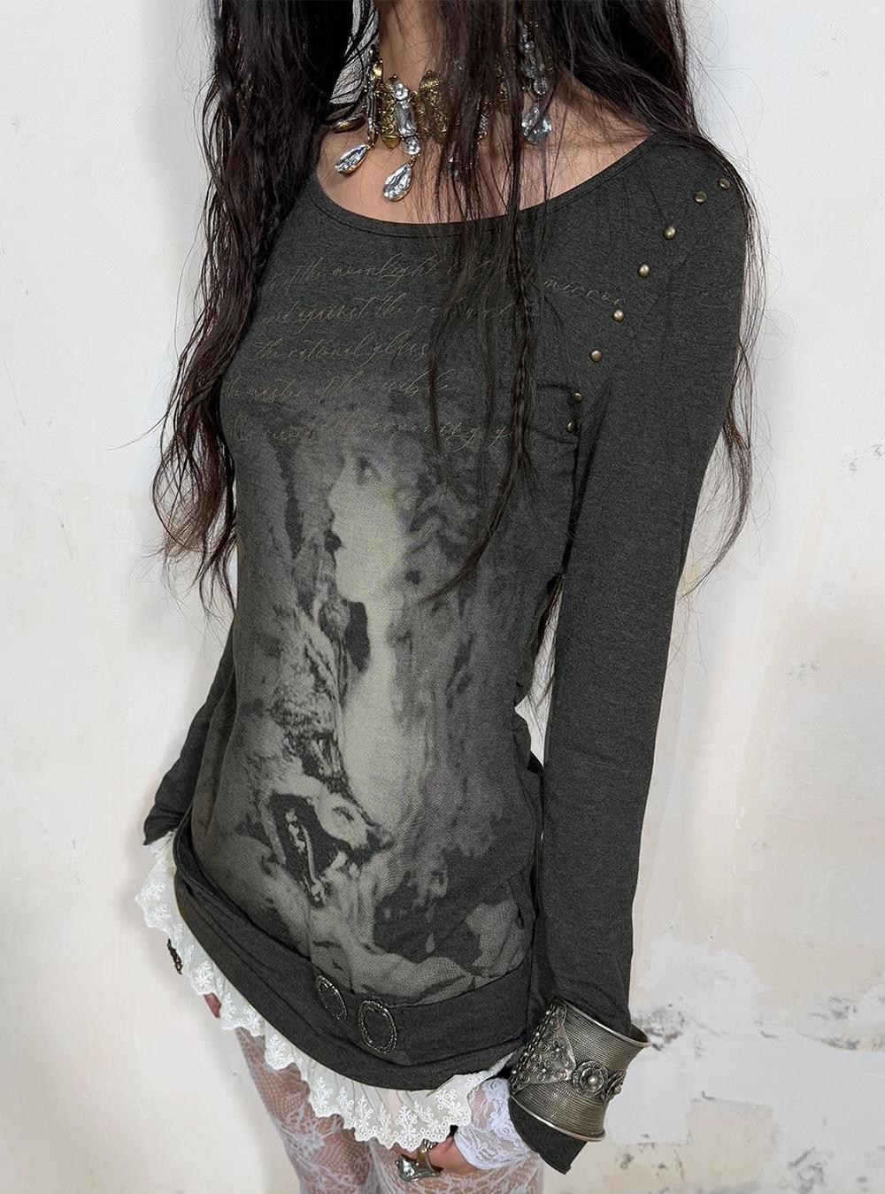 Fairy Tale Printed Lace Long-Sleeved Top (2color)