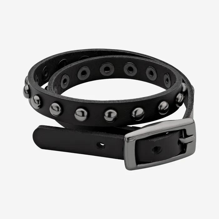 Black stud leather belt necklace
