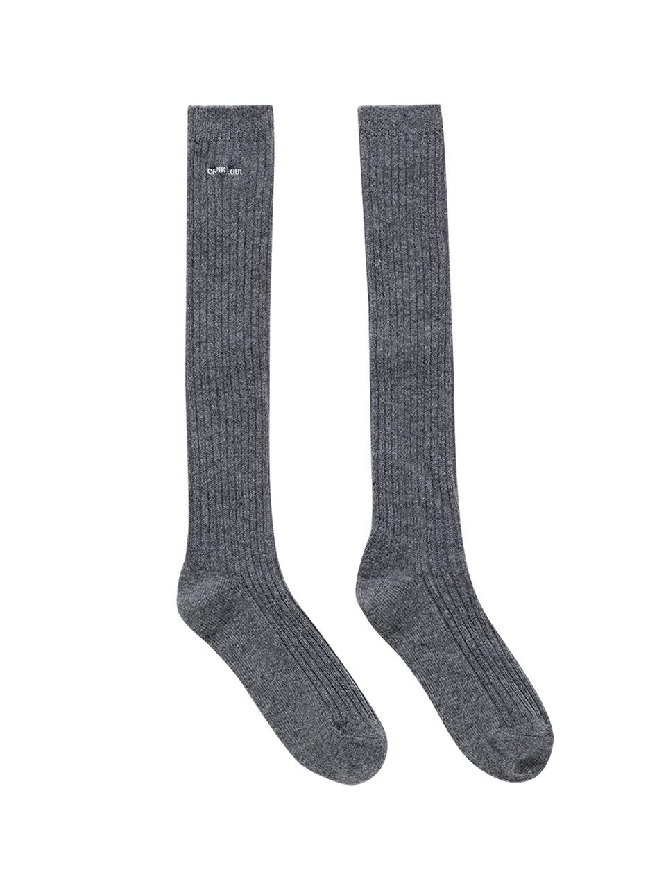 LOGO CASHMERE KNEE SOCKS_MELANGE GREY