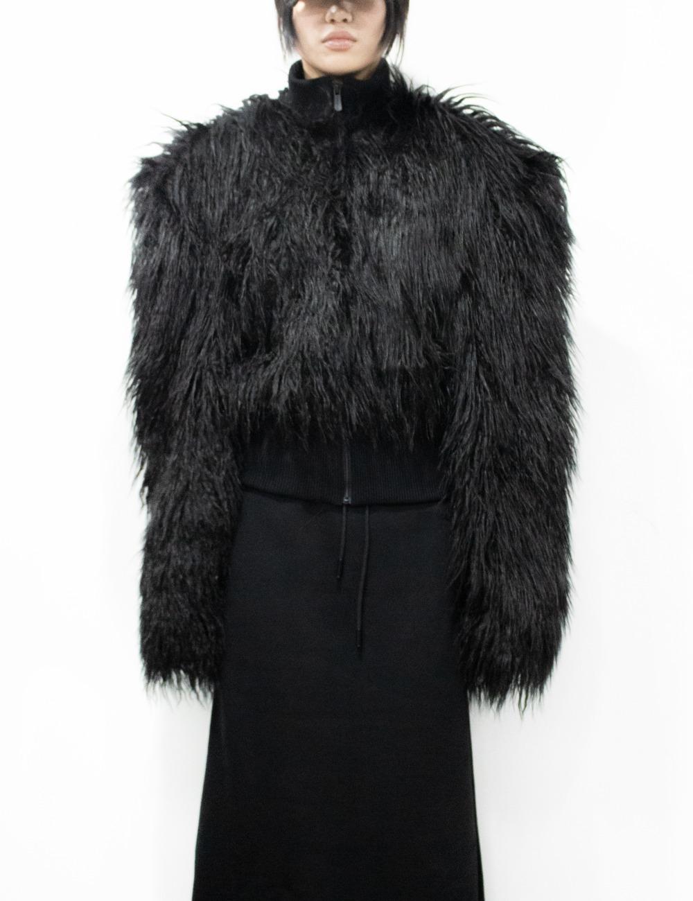 MIDNIGHT CROP FAUX FUR JACKET_BLACK