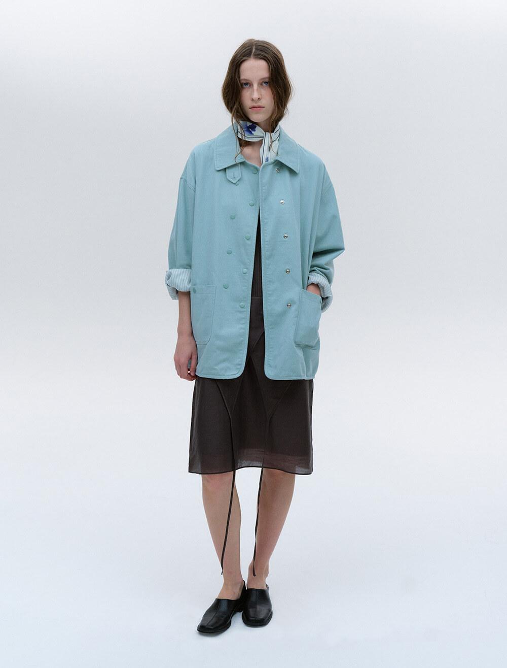 VINTAGE WASHED DOUBLE-BREASTED HALF JACKET [SKY BLUE]