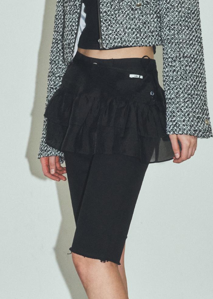 Frill Layered Mini Skirt_CTS615(Black)