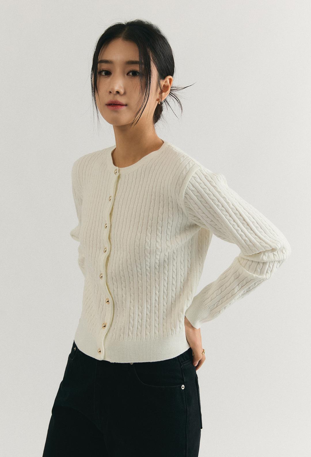 Cable Gold Button Cotton Knit
