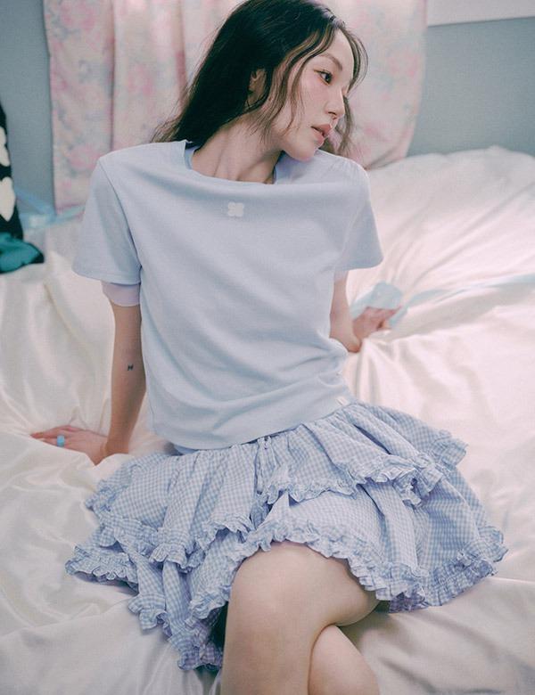 [단독 선오픈][뉴뉴PICK] 드롭 크롭 자수 티셔츠_RMHWF37RT5