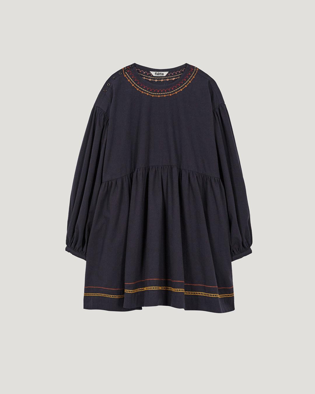 [Exclusive] flétta 96_Embroidery Side button Dress_Navy