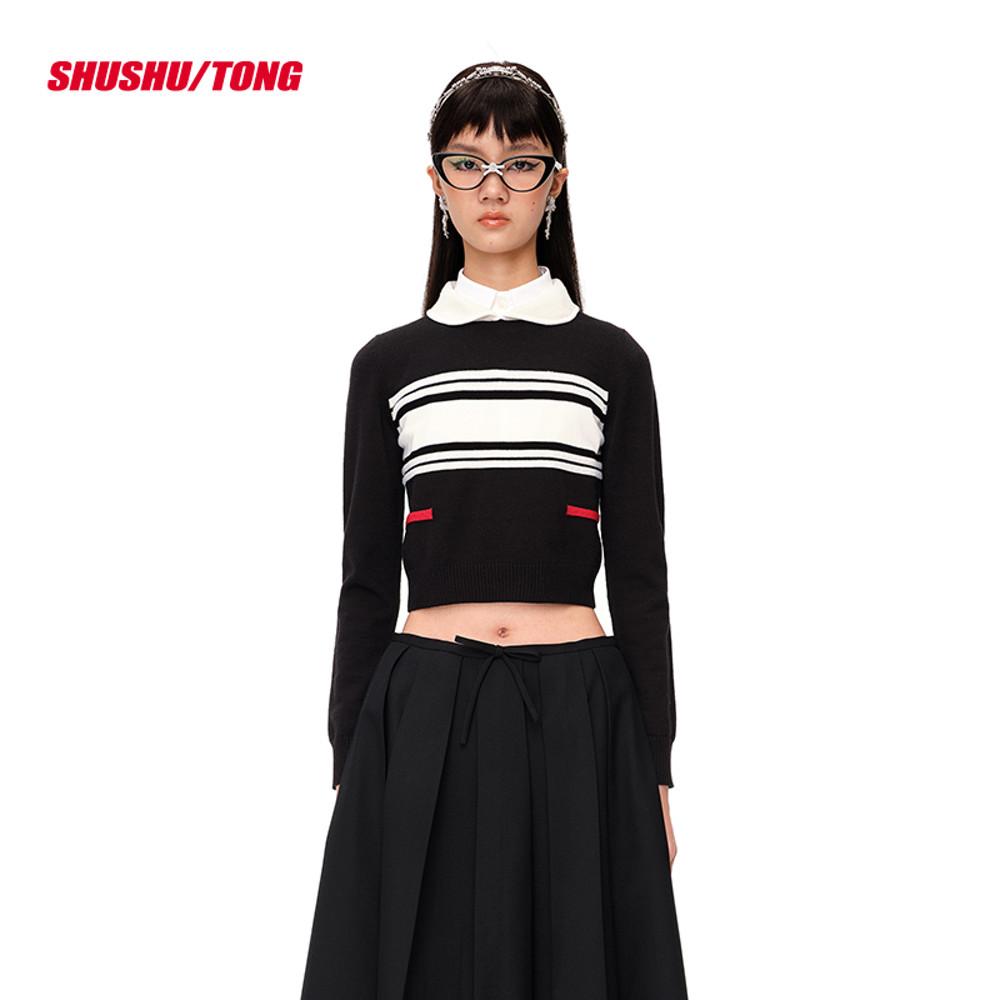 SHUSHUTONG 슈슈통 23FW 슬림핏 스트라이프 니트 긴팔 탑