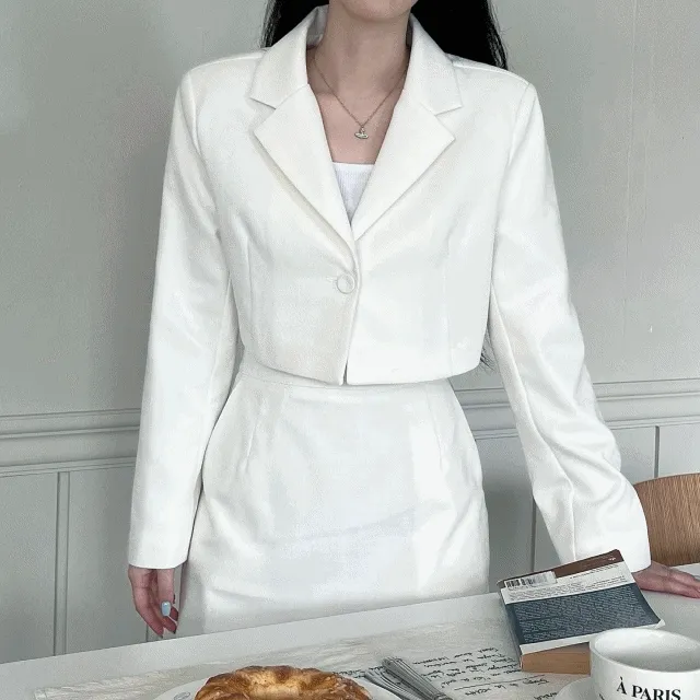 [세트가격!][2color!] 봄 화이트 블랙 크롭 자켓 스커트 투피스 세트