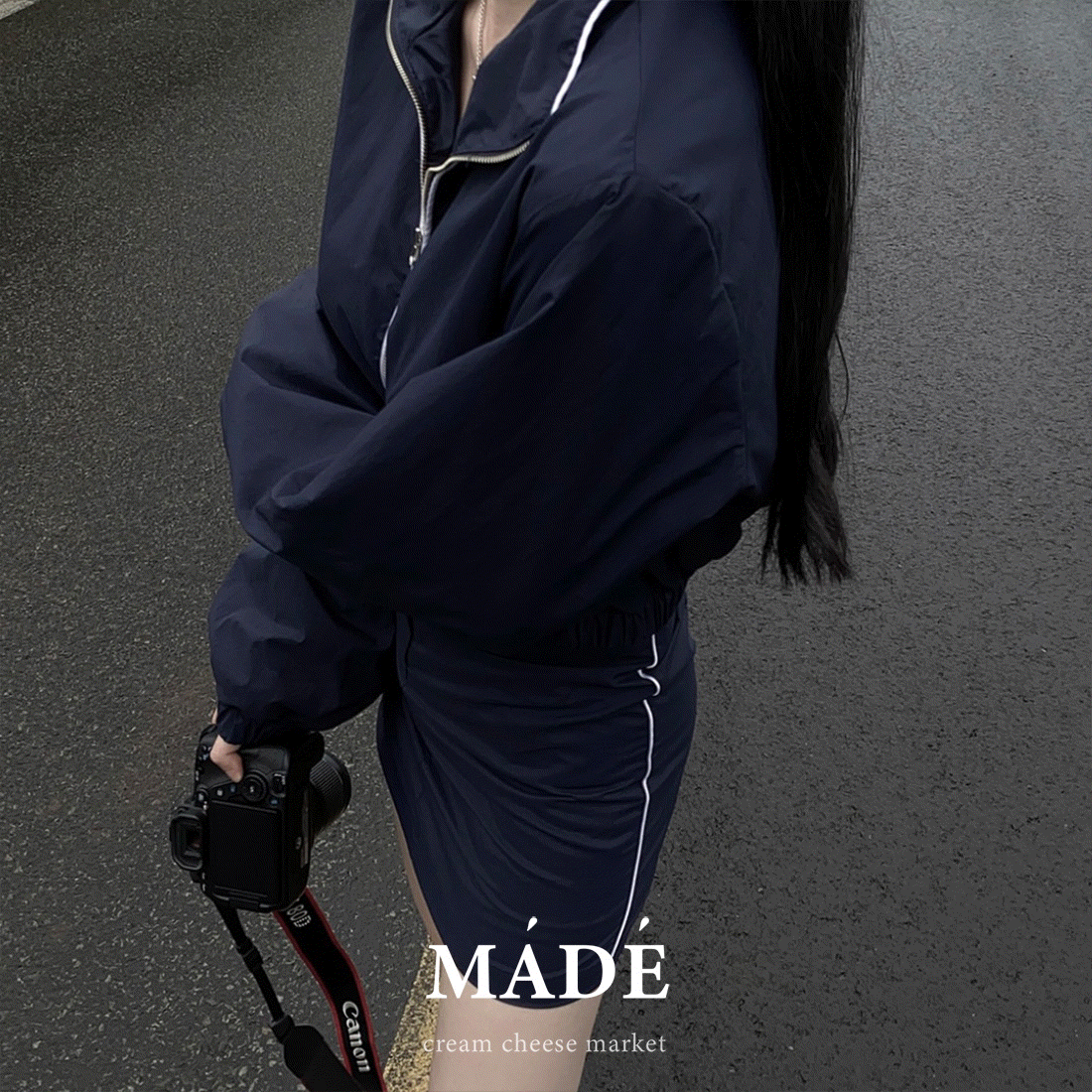 자체제작 #크치Made 바람막이 크롭 자켓 + 후크 스커트 [2기장] 트레이닝세트 투피스 셋업 - set