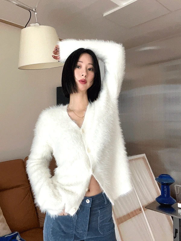 [ONLY THE MUI ORDER] Fuzzy knit v-cardigan