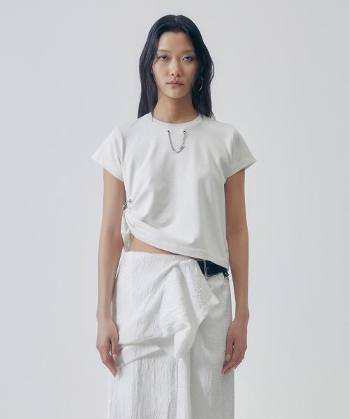 Dubre Chain Crop T-Shirts [ White ]