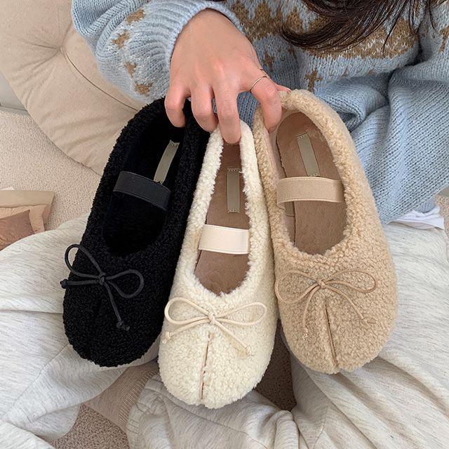 러블리 뽀글이 플랫슈즈 덤블 플리스 벨벳 밴딩 메리제인 겨울 단화 fs-0641