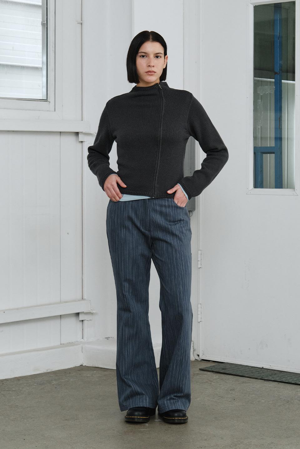 oblique zip-up knit - charcoal