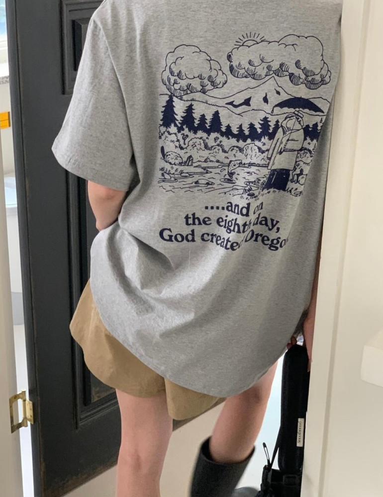 [당일배송] 썸머 클라우드 박시 프린팅 티셔츠 포인트티 코튼 루즈오버핏 레이어드룩 라운드 반팔 기본티셔츠 데일리티 이너프