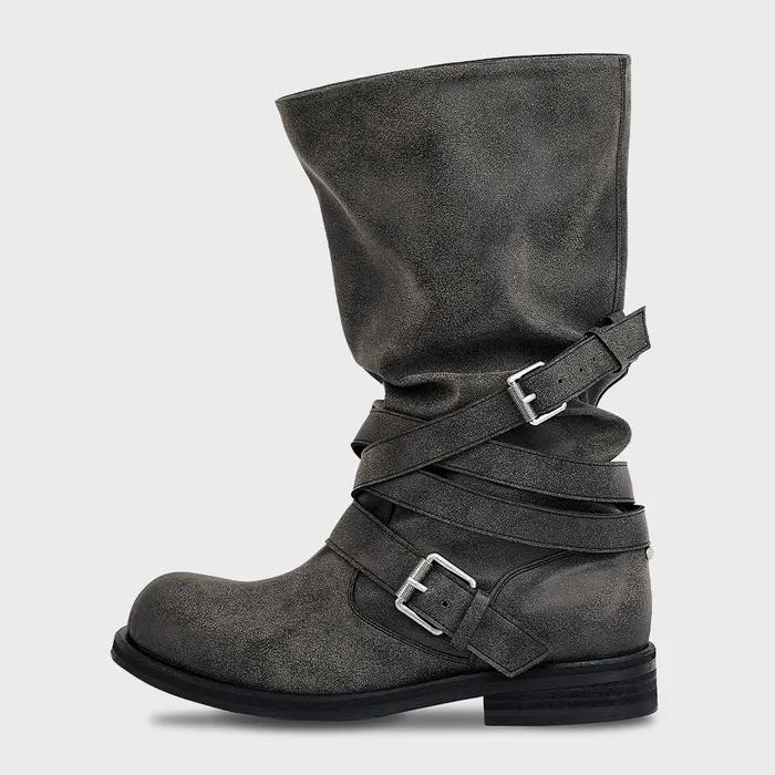 Slouchy Long Strap Boots_Dusty Grey
