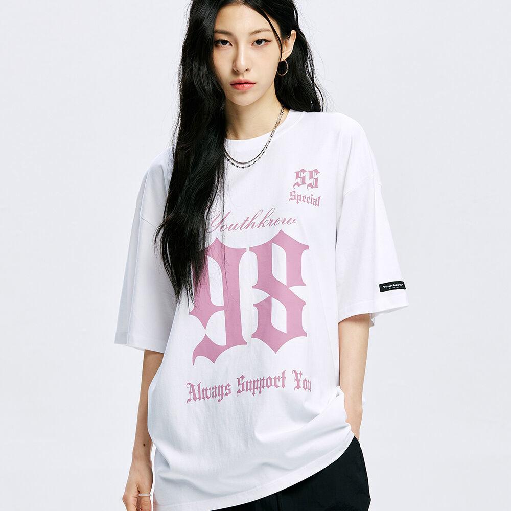 YK SPORTY BIG NUMBER ROUND BOXY T - WHITE