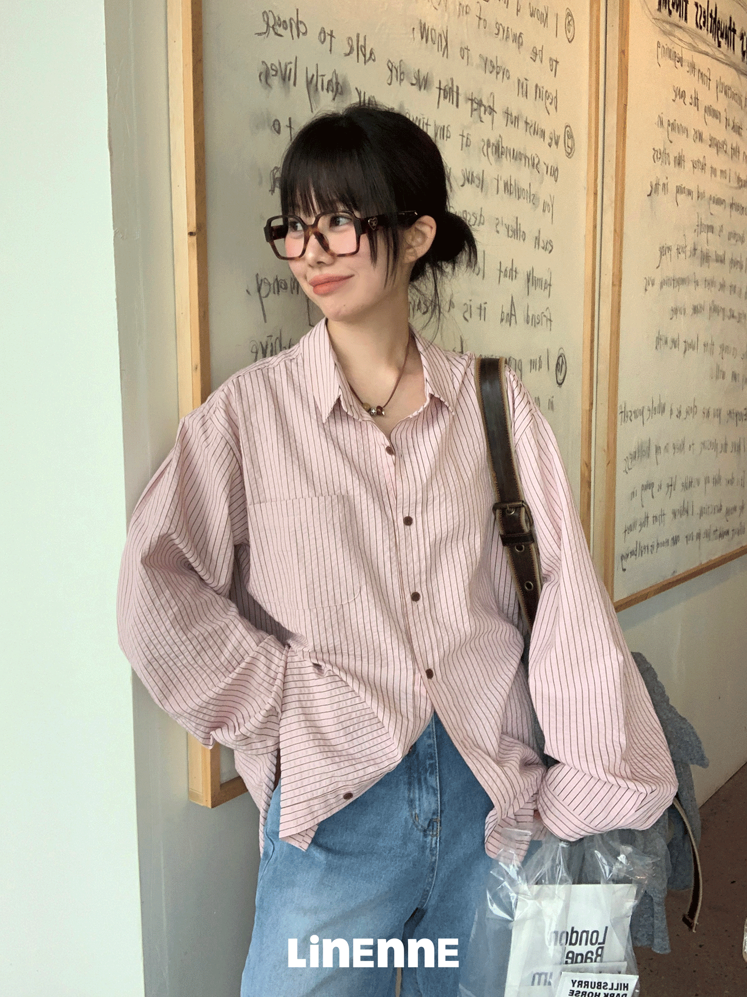 berry stripe over shirt (pink)