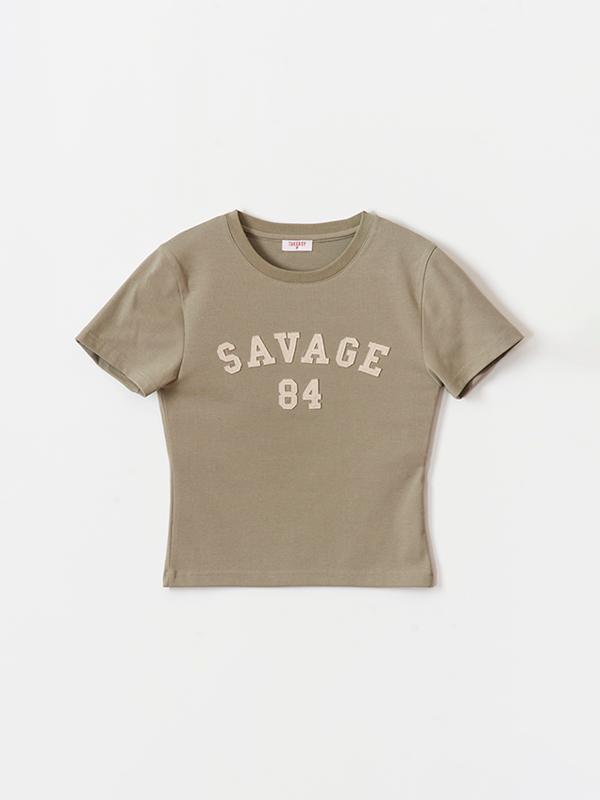 우먼스 빈티지 아플리케 크롭탑(카키)
