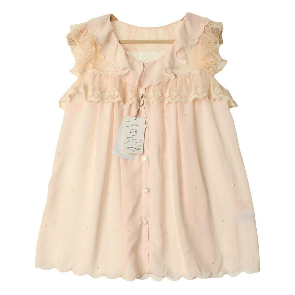 JPN 라이트핑크 프릴 민소매 블라우스 / WOMEN M