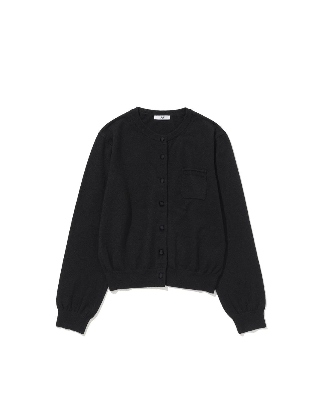 Label Button Knit Cardigan Black