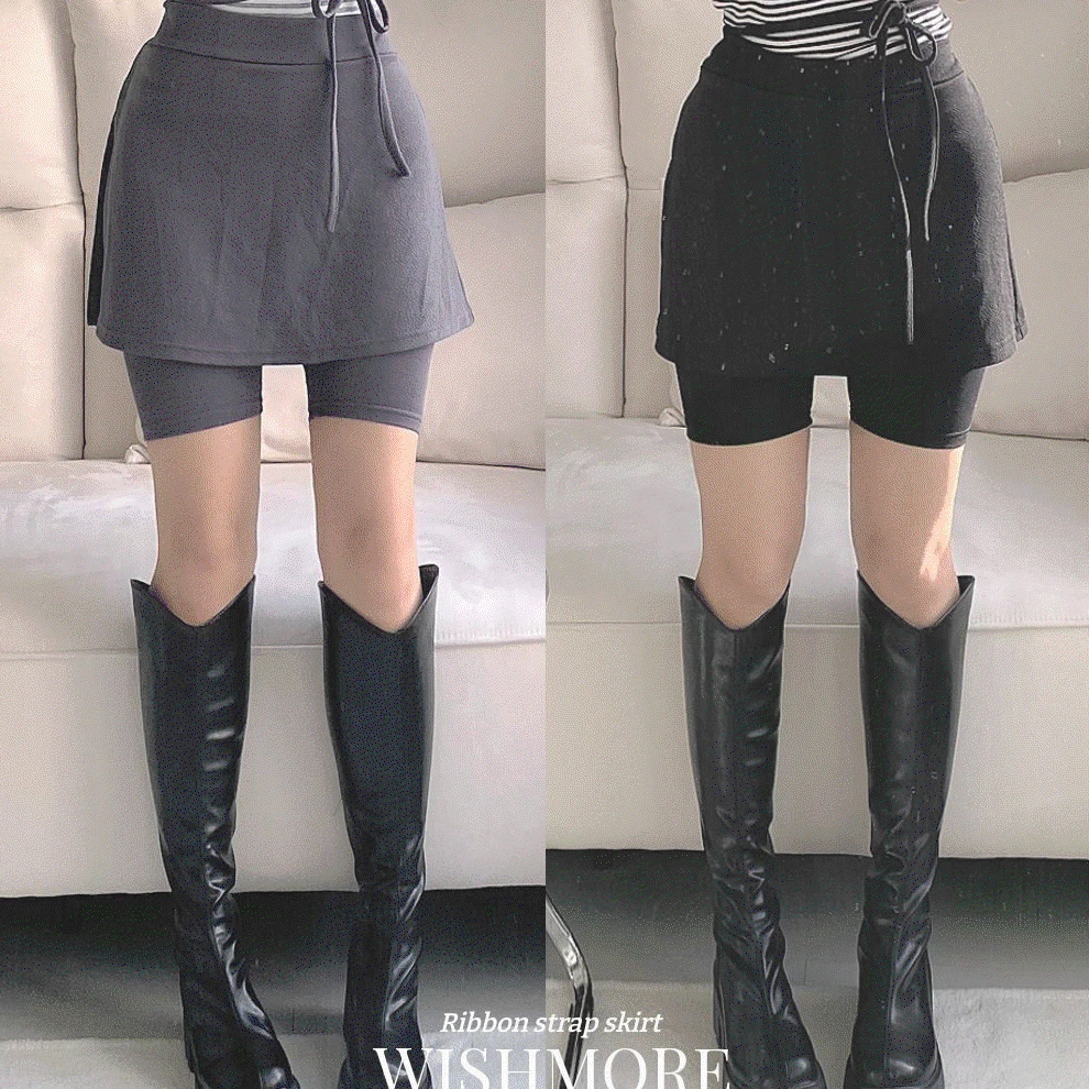 [가을신상/당일발송] 리본 스트랩 유니크 힙 바이커쇼츠 치마 레깅스 숏팬츠 랩스커트 치마바지 (2 col)
