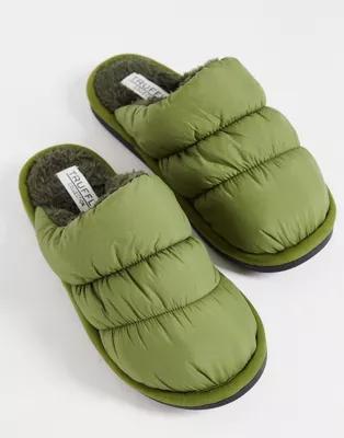 Truffle Collection padded mule slippers in khaki | ASOS