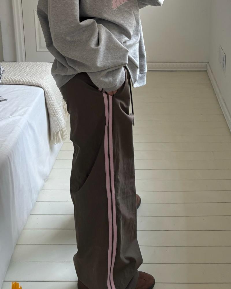 브라운&핑크 라인 트랙팬츠