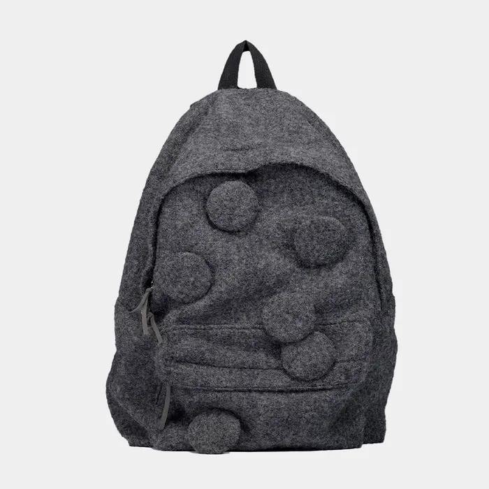 PIN-BUTTON WOOL FLEECE BACKPACK - CHARCOAL